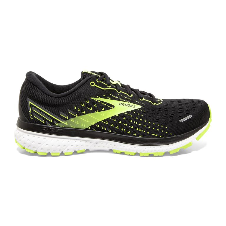 Brooks GHOST 13 Road Running Shoes Mens Outlet - Black/Nightlife/GreenYellow/White (UEH107943)